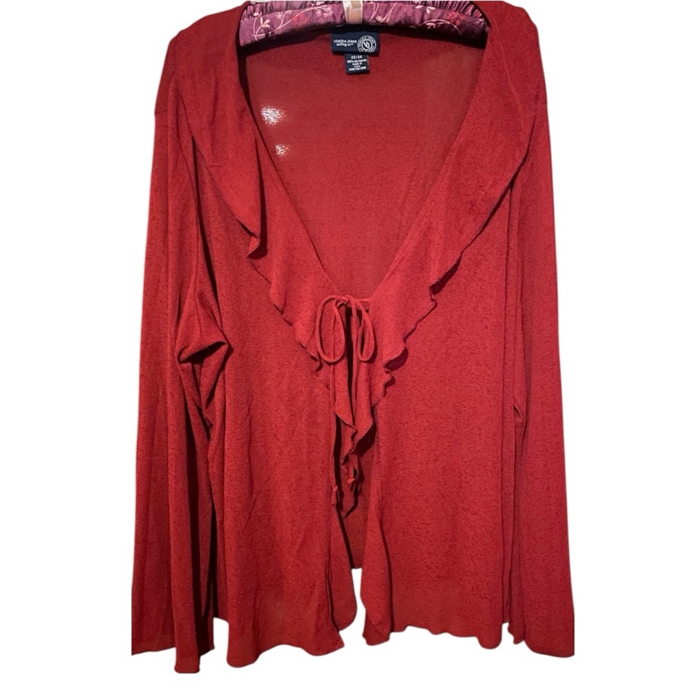 Venezia Sheer Red Ruffled V-Neck Open Women’s Top Plus Size 22/24